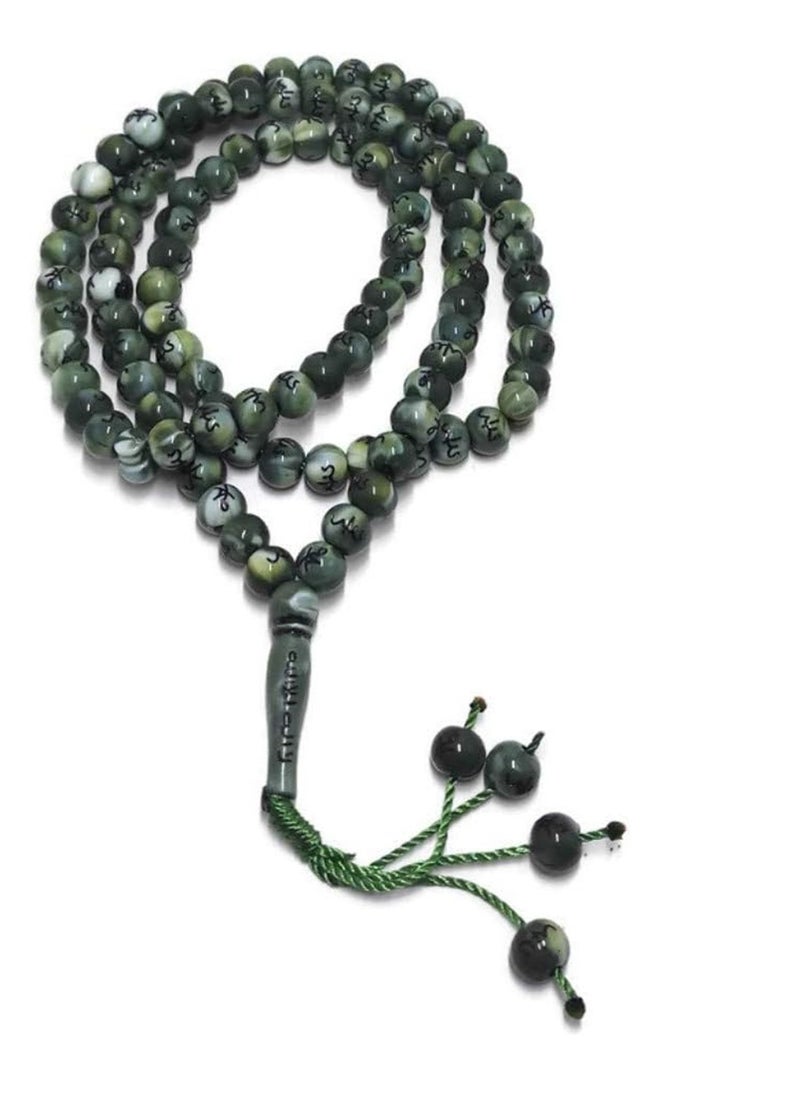 General - Muslim Tasbih 99 Rosay Beads AMN-184 Islam Prayer dhikr Misbaha with Allah Muhammad Names Engraved on Islamic Religion Eid Ramadan Gift (Green) - Image 1
