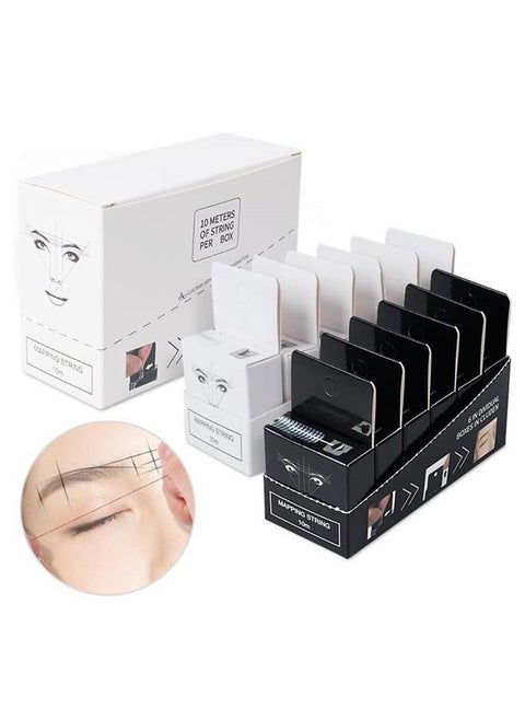 10M Brow Pre-Inked Eyebrow Mapping String, Measuring Tool for Marking Symmetrical Eyebrows, 6PCS White Ink & 6PCS Black Ink