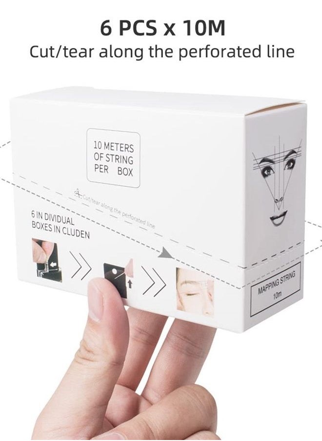 XIAOYU - 10M Brow Pre-Inked Eyebrow Mapping String, Measuring Tool for Marking Symmetrical Eyebrows, 6PCS White Ink & 6PCS Black Ink - Image 1