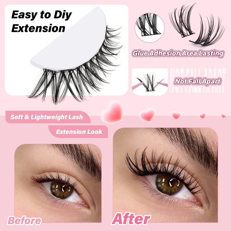 NYCAAR Lash Clusters Natural Look 120pcs D Curl 8-18MIX Eyelash Clusters Wispy Anime Individual Lashes with Soft Thin Band DIY Fluffy Lash Extension at Home(NY04) - Image 3