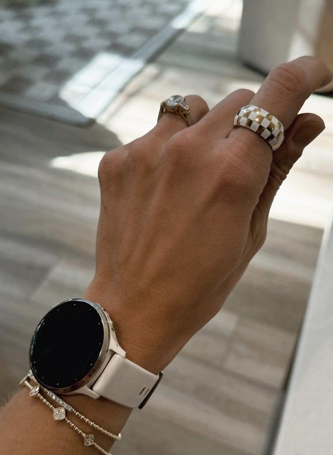Shapes Studio 18K Gold Plated Titanium White Checker Band Ring. Vintage Styled Women Checkered Ring, Stackable Ring (7) - Image 2