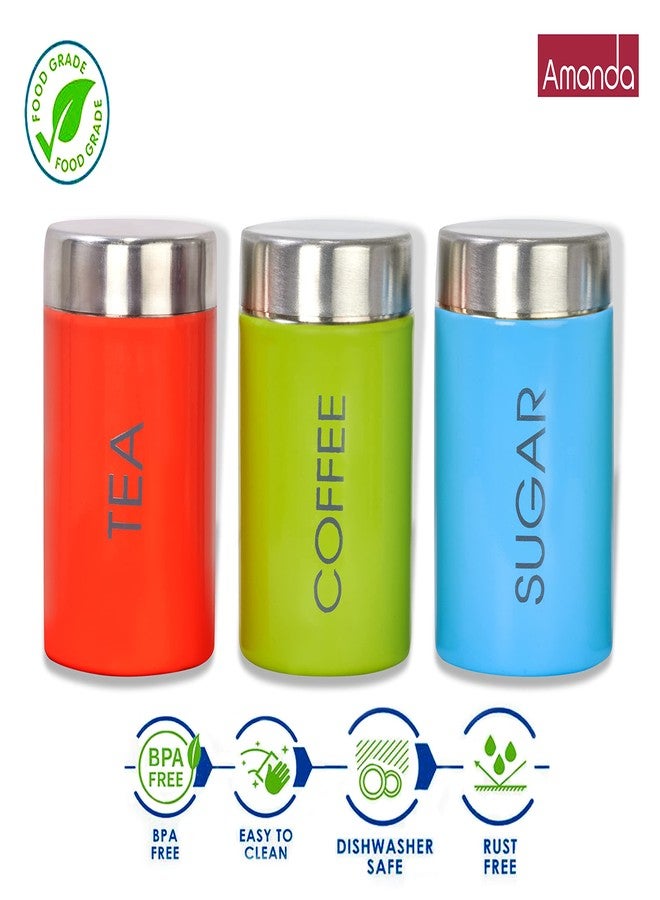 Amanda Premium Stainless Steel Tea, Sugar & Coffee Container Set | Color Coated, Printed Round Shape | Food Grade Storage Jars | Airtight, Durable | Set of 3 (Tea, Sugar, Coffee Jars) | 750ml Each - Image 5