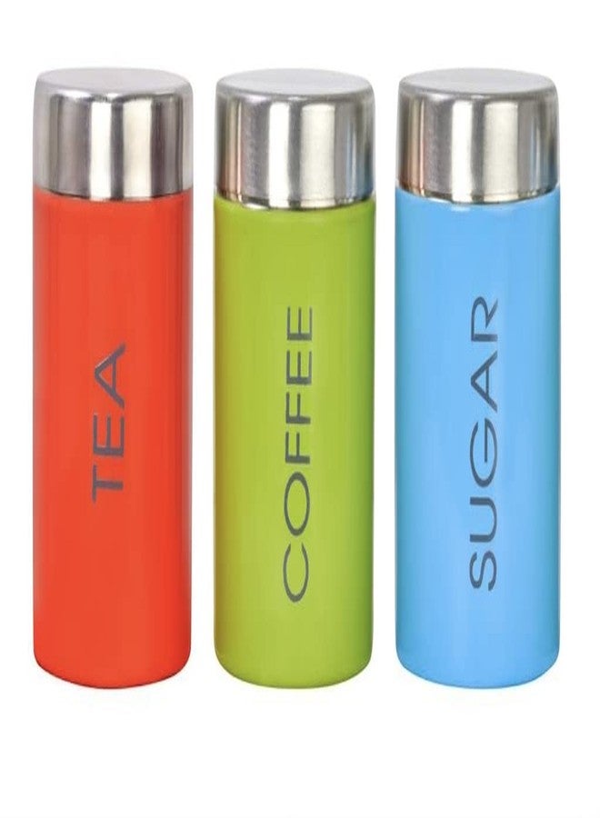 Amanda Premium Stainless Steel Tea, Sugar & Coffee Container Set | Color Coated, Printed Round Shape | Food Grade Storage Jars | Airtight, Durable | Set of 3 (Tea, Sugar, Coffee Jars) | 750ml Each - Image 1