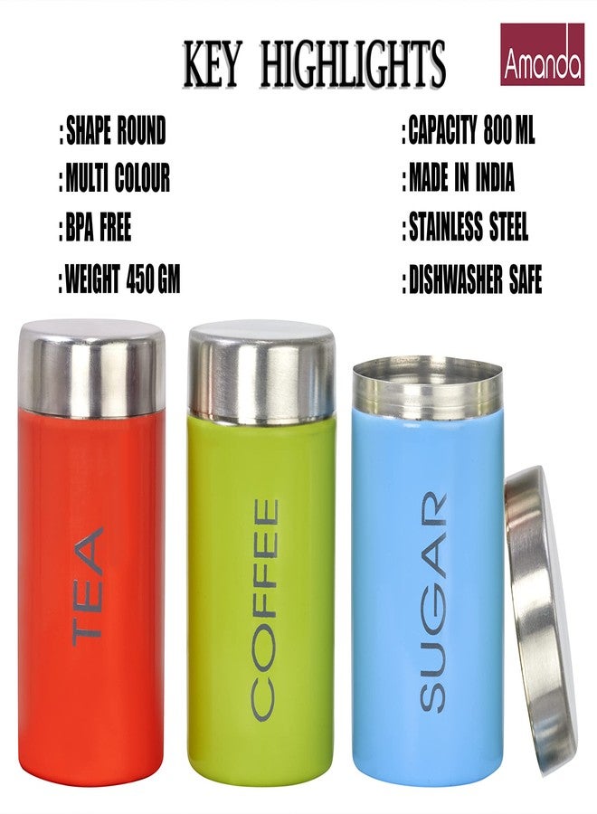 Amanda Premium Stainless Steel Tea, Sugar & Coffee Container Set | Color Coated, Printed Round Shape | Food Grade Storage Jars | Airtight, Durable | Set of 3 (Tea, Sugar, Coffee Jars) | 750ml Each - Image 3