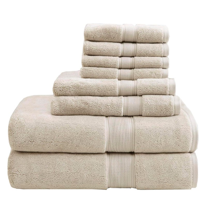 Madison Park 800GSM Bathroom Towel Set of 8 100% Cotton Bath Towel Set for Bathroom Luxurious Highly Absorbent 2 Bath Towels 2 Hand Towels 4 Washcloths Quick Dry Spa Quality Natural - Image 1
