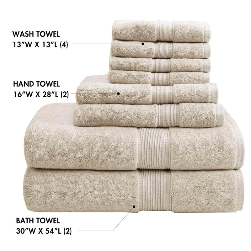 Madison Park 800GSM Bathroom Towel Set of 8 100% Cotton Bath Towel Set for Bathroom Luxurious Highly Absorbent 2 Bath Towels 2 Hand Towels 4 Washcloths Quick Dry Spa Quality Natural - Image 4