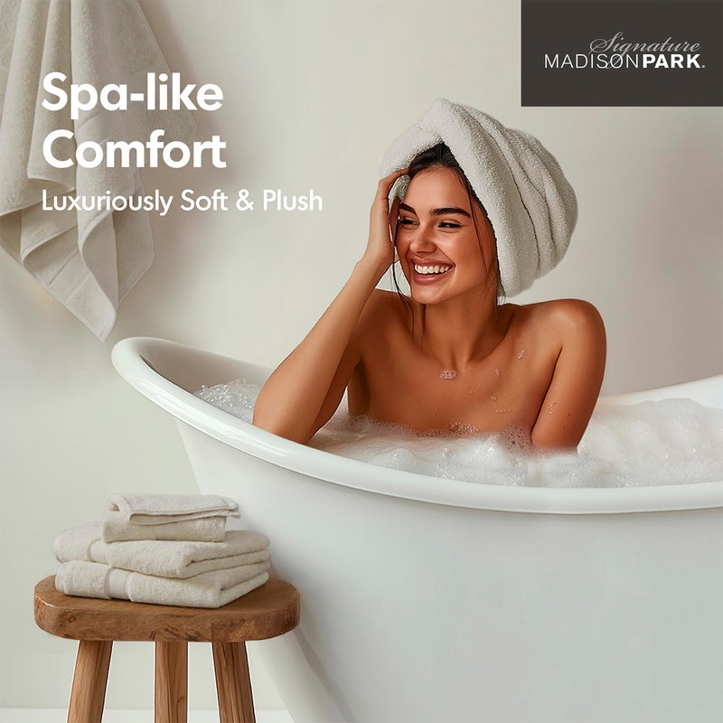 Madison Park 800GSM Bathroom Towel Set of 8 100% Cotton Bath Towel Set for Bathroom Luxurious Highly Absorbent 2 Bath Towels 2 Hand Towels 4 Washcloths Quick Dry Spa Quality Natural - Image 5