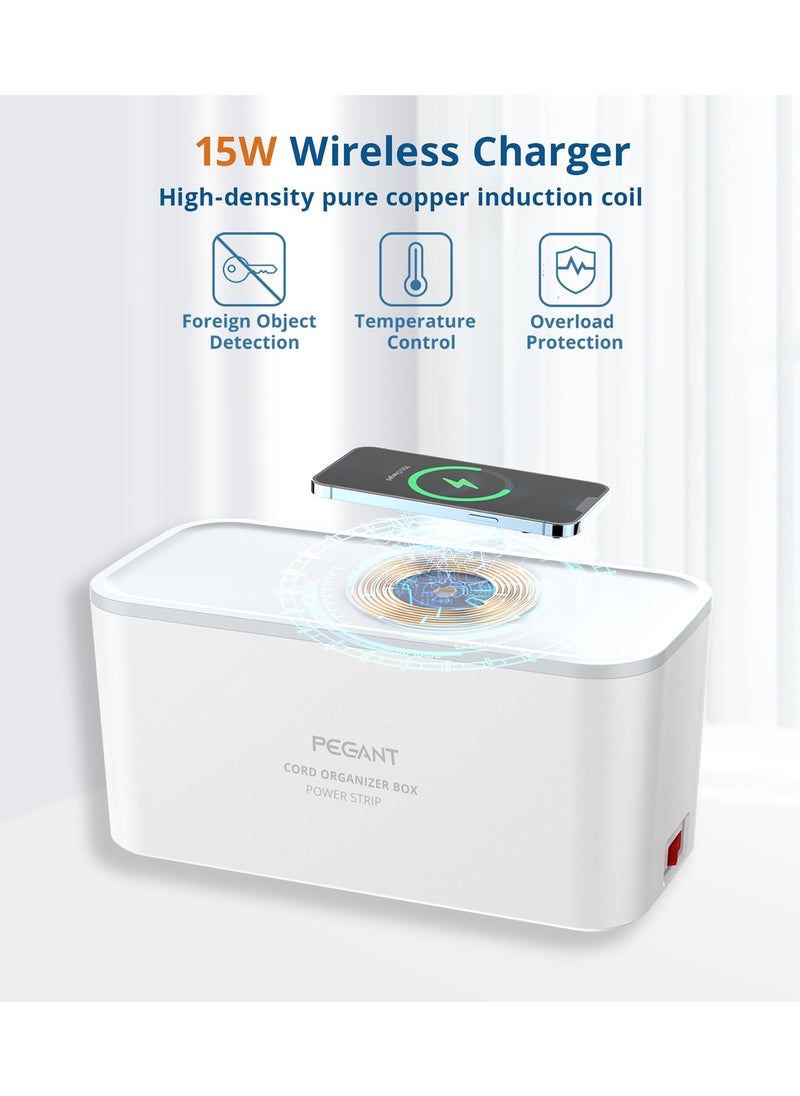 PEGANT - 3 in 1 USB-C Power Extension Box with 15W Wireless Charger, 5 Universal Outlets, 20W USB-C, and 2 USB-A, 2M Cable - Image 1