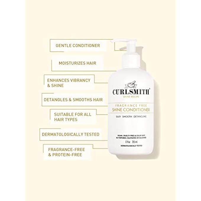 CURLSMITH - SHINE CONDITIONER, GENTLE AND MOISTURISING, SENSITIVE, FRAGRANCE FREE FOR ALL CURL AND HAIR TYPES, VEGAN (12 FL OZ) - Image 3