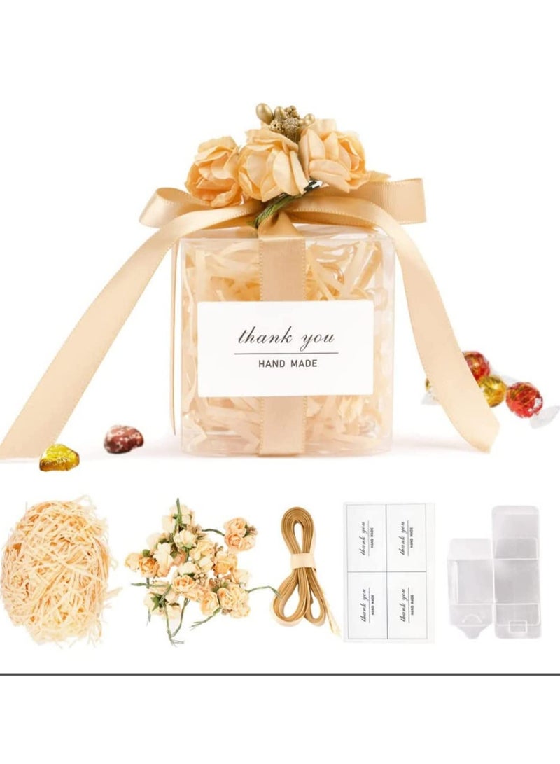 SOLARAE Wedding Favour Boxes Transparent Cube Gift with Decorations for Candy Sweets Bridal Birthday Party Favours 10Pcs 6x6x6cm Gentle Warmth Romantic - Image 1