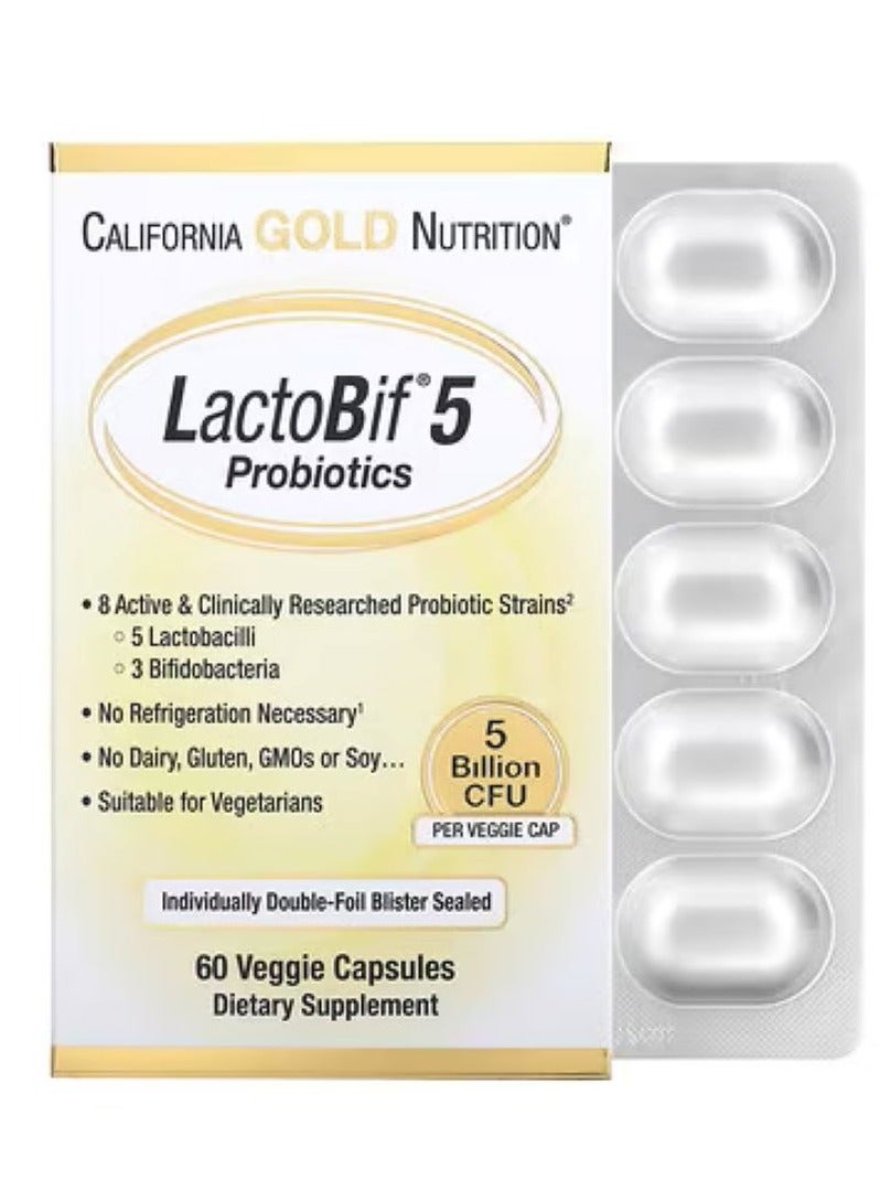 California Gold Nutrition California Gold Nutrition, LactoBif 5 Probiotic, 5 Billion CFU, 60 Veggie Capsules 