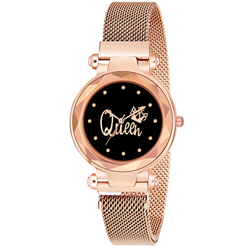CERO Queen Black Dial Magnet Analog Watch with Sweet Heart Bracelet Combo for Women (Rose Gold) - Pack of 3 - Image 4