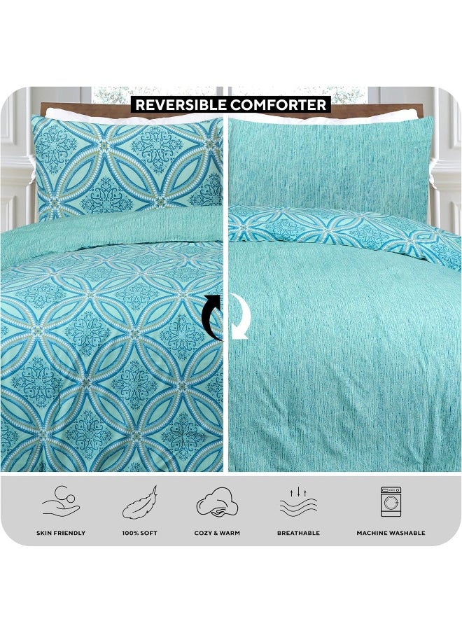 Sleepdown - Sleepdown King Size Comforter Set – Hotel Quality Microfiber Lightweight Down Alternative Comforter with Pair Pillowcases Cozy Bed Set - Geometric - Image 1