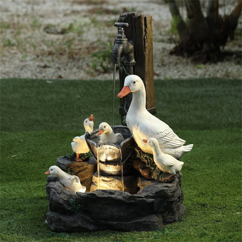 Namzi Outdoor Duck Fountain Ornaments with Solar Light Garden DuckSquirrel Statue Yard Art Water Fountain Decoration for Lawn Yard Patio Pond or Yard591inx394in - Image 2