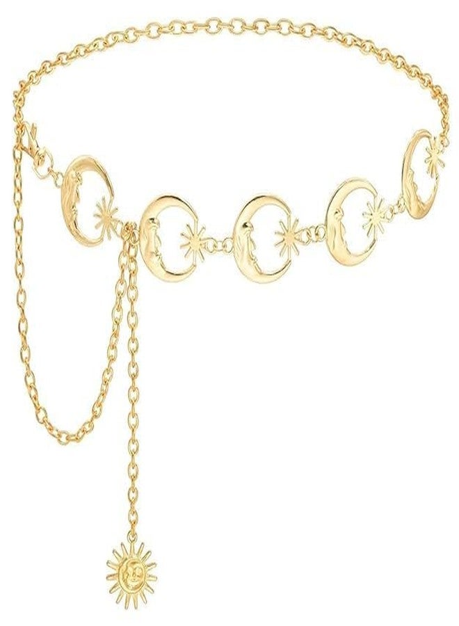 CETLO Gold Chain Belt for Women | Adjustable Waist Chain with Circular Disc Design & Hanging Pendant | Metal Fashion Body Jewelry for Saree Dress Party & Bridal Wear - Image 1