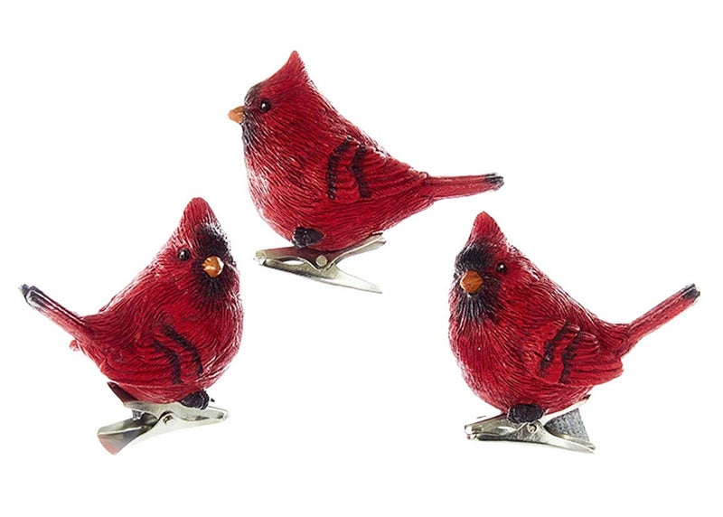The Bridge Collection Resin Cardinal ClipOn Ornaments  Set of 3 Assorted  Clip On Cardinal Ornaments  Bird Christmas Ornaments