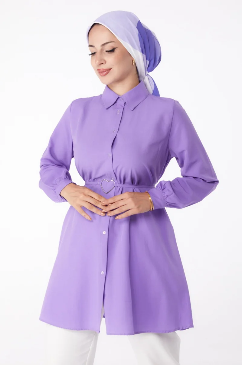 Tofisa Plain Shirt Collar Women's Lilac Tunic - 13280