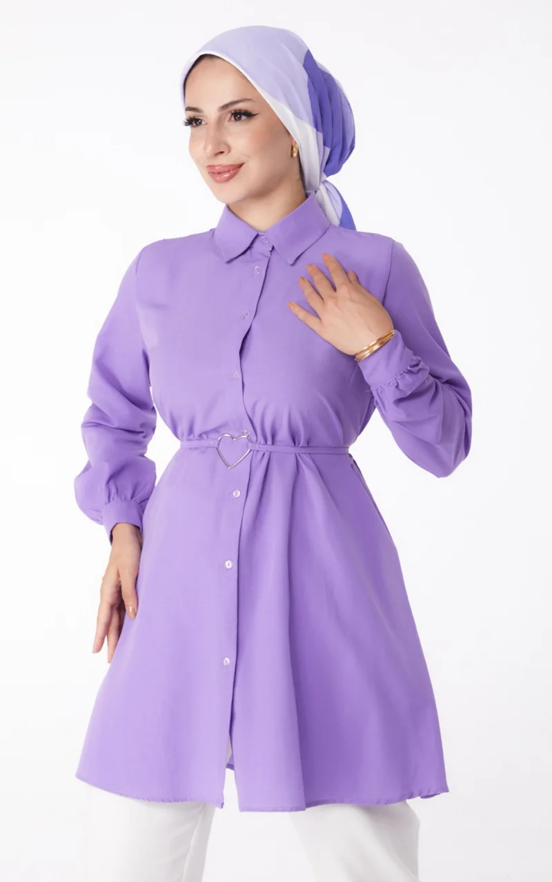 Tofisa Plain Shirt Collar Women's Lilac Tunic - 13280