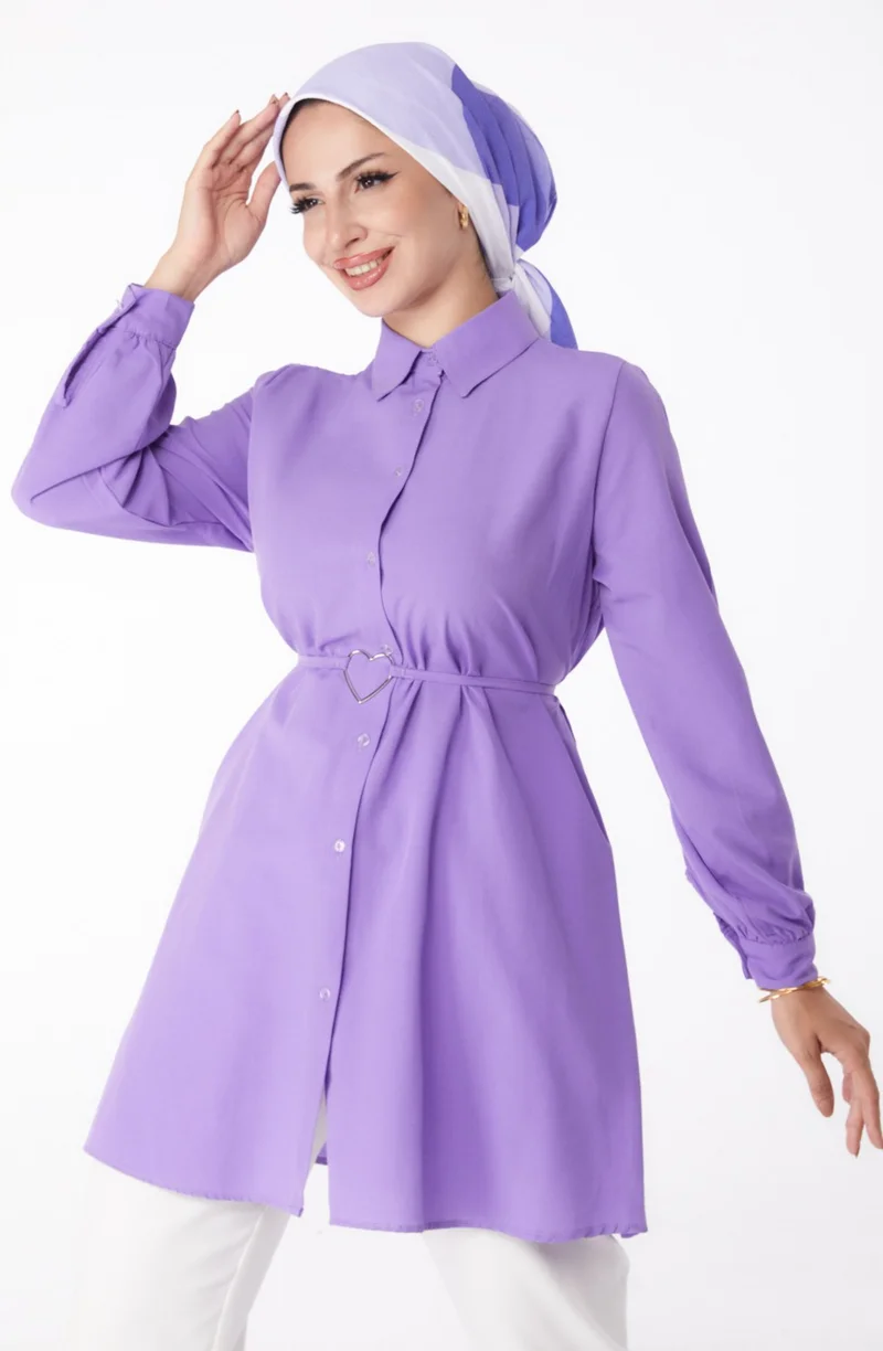 Tofisa Plain Shirt Collar Women's Lilac Tunic - 13280