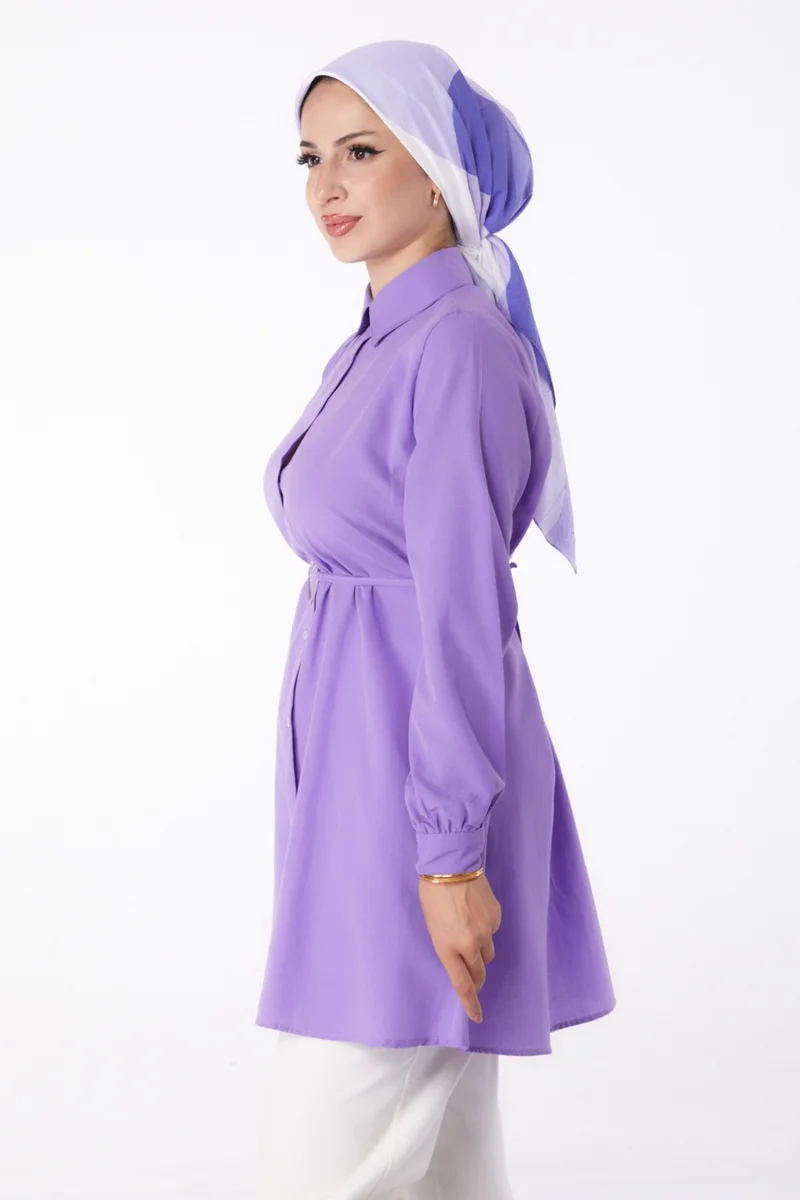 Tofisa Plain Shirt Collar Women's Lilac Tunic - 13280