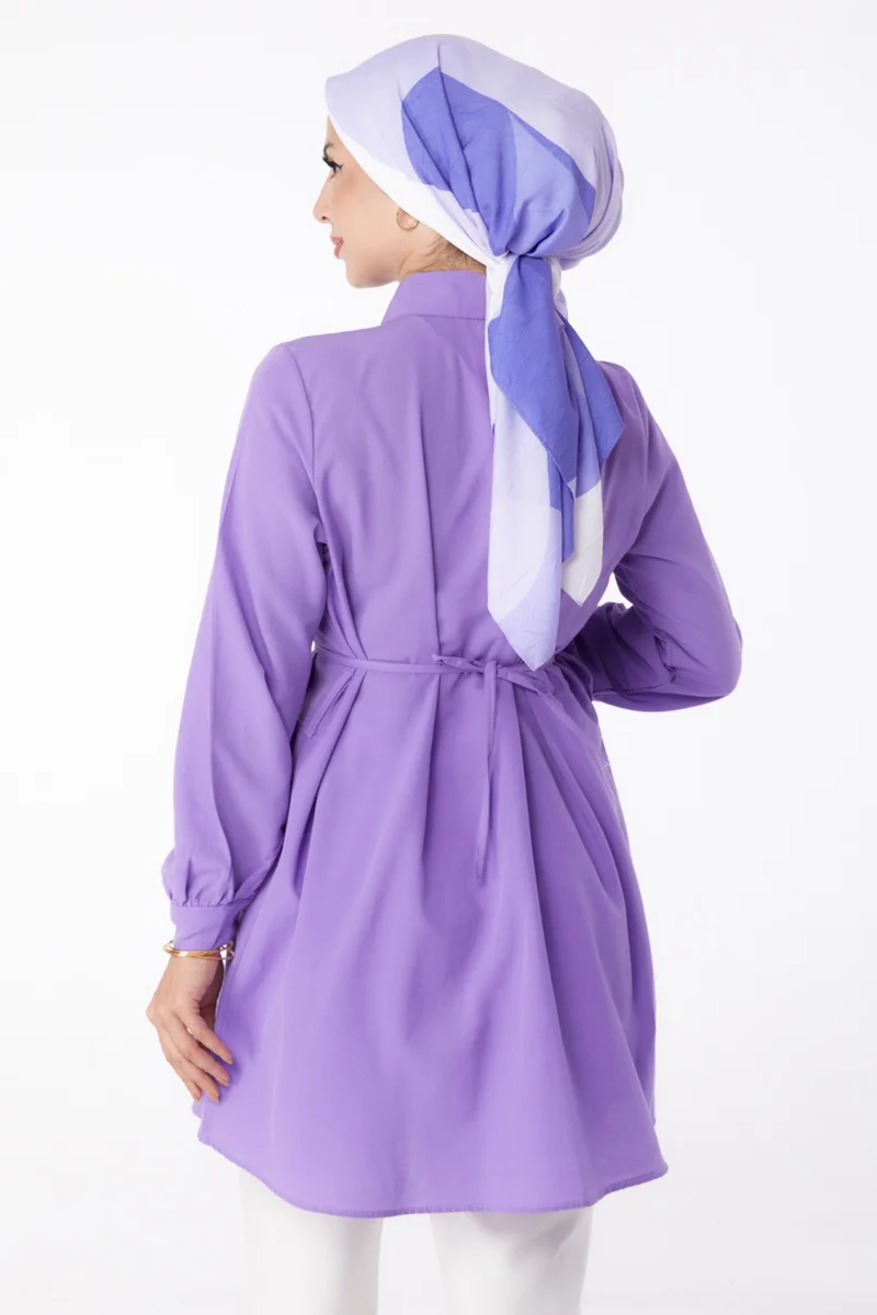 Tofisa Plain Shirt Collar Women's Lilac Tunic - 13280
