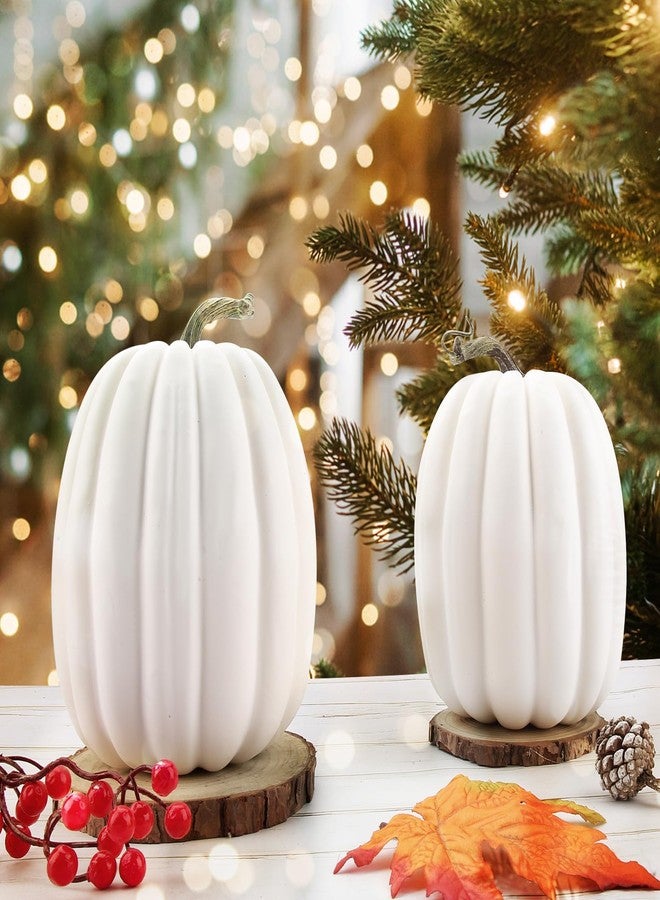 WESAPPINC Artificial Pumpkins,2PCS White Fake Pumpkins Large Faux Pumpkins for Autumn Thanksgiving Halloween Seasonal Holiday Decor Decoration (2pcs Big White Pumpkins) - Image 5