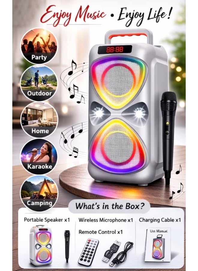 Portable Wireless Party Speaker with LED Lights, Karaoke Microphone & Remote Control – Model ABS-4219W - Image 3