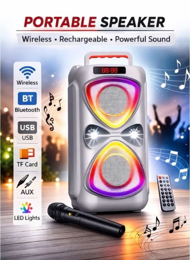 Portable Wireless Party Speaker with LED Lights, Karaoke Microphone & Remote Control – Model ABS-4219W - Image 2