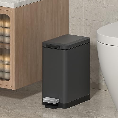 Mbillion Bathroom Trash Can with Lid Slim Stainless Steel Small Bathroom Garbage Can 10 Liter, 2.6 Gallon Soft Close, Step Pedal, Slim Wastebasket for Toilet, Office, Bedroom,Dark Grey - Image 2