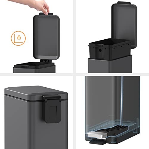 Mbillion Bathroom Trash Can with Lid Slim Stainless Steel Small Bathroom Garbage Can 10 Liter, 2.6 Gallon Soft Close, Step Pedal, Slim Wastebasket for Toilet, Office, Bedroom,Dark Grey - Image 4