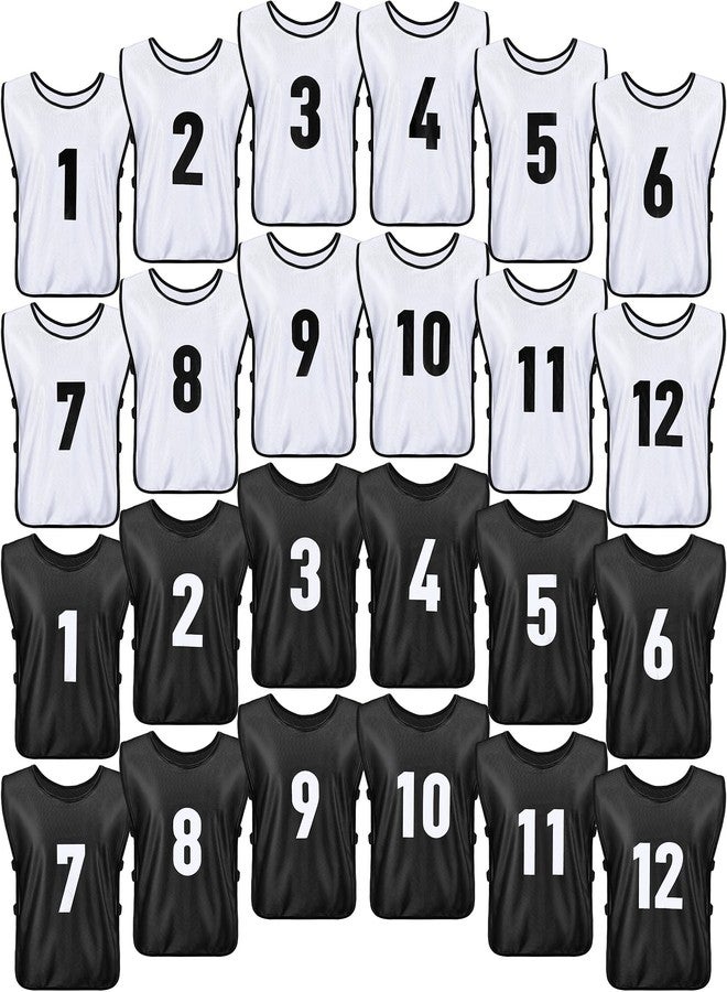 Yahenda 24 Pcs Soccer Scrimmage Practice Vests Reversible Numbered Soccer Team Pennies with Belt for Adult(X-Large,White, Black) - Image 1