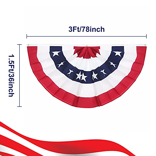 Rtudan American Pleated Fan Flag,3 X1.5 Ft USA Patriotic Flag Bunting Half Fan Banner Decoration Indoor/Outdoor (4pcs) - Image 2