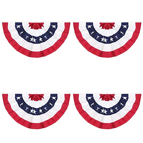 Rtudan American Pleated Fan Flag,3 X1.5 Ft USA Patriotic Flag Bunting Half Fan Banner Decoration Indoor/Outdoor (4pcs) - Image 1