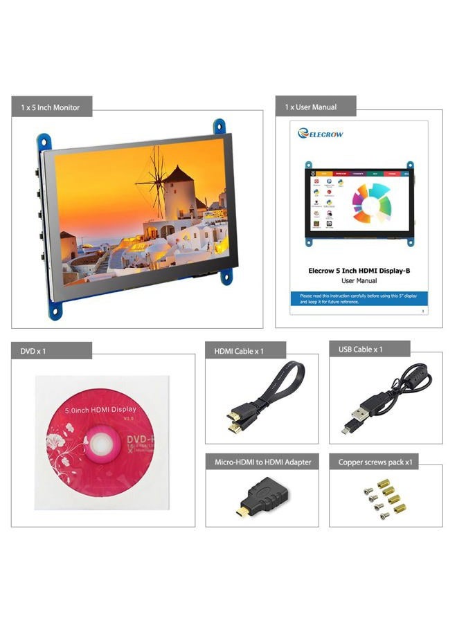 ELECROW 5 inch Capacitive Touch Screen 800x480 TFT LCD Display HDMI Interface Supports Raspberry Pi 2B 3B 3B+ BB Black, Banana Pi Windows 10 8 7 - Image 5
