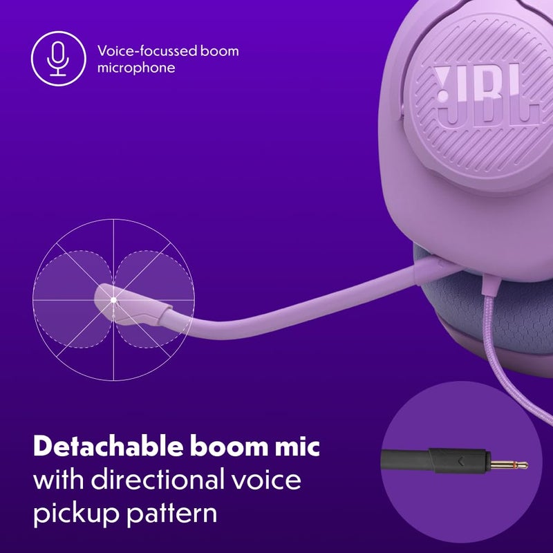 JBL Quantum 100M2 Wired Gaming Headphones, Supports Windows sonic spatial audio,40mm Realistic Dynamic Drivers, Omnidirectional Detachable Mic, Breathable Memory Foam cushions, PC/Xbox/PS/3.5mm-Purple - Image 5