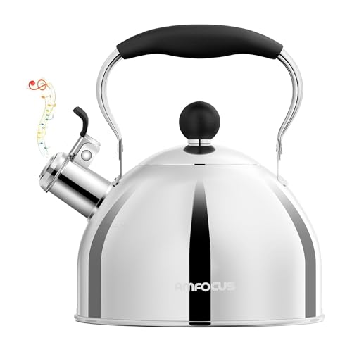 Tea Kettle 2 Quart Stainless Steel Whistling Tea Kettle Stovetop Whistling Teakettle Tea Pots for Stove Top with Ergonomic Folding Handle Small Teapot Water boiler for Tea Coffee Silver