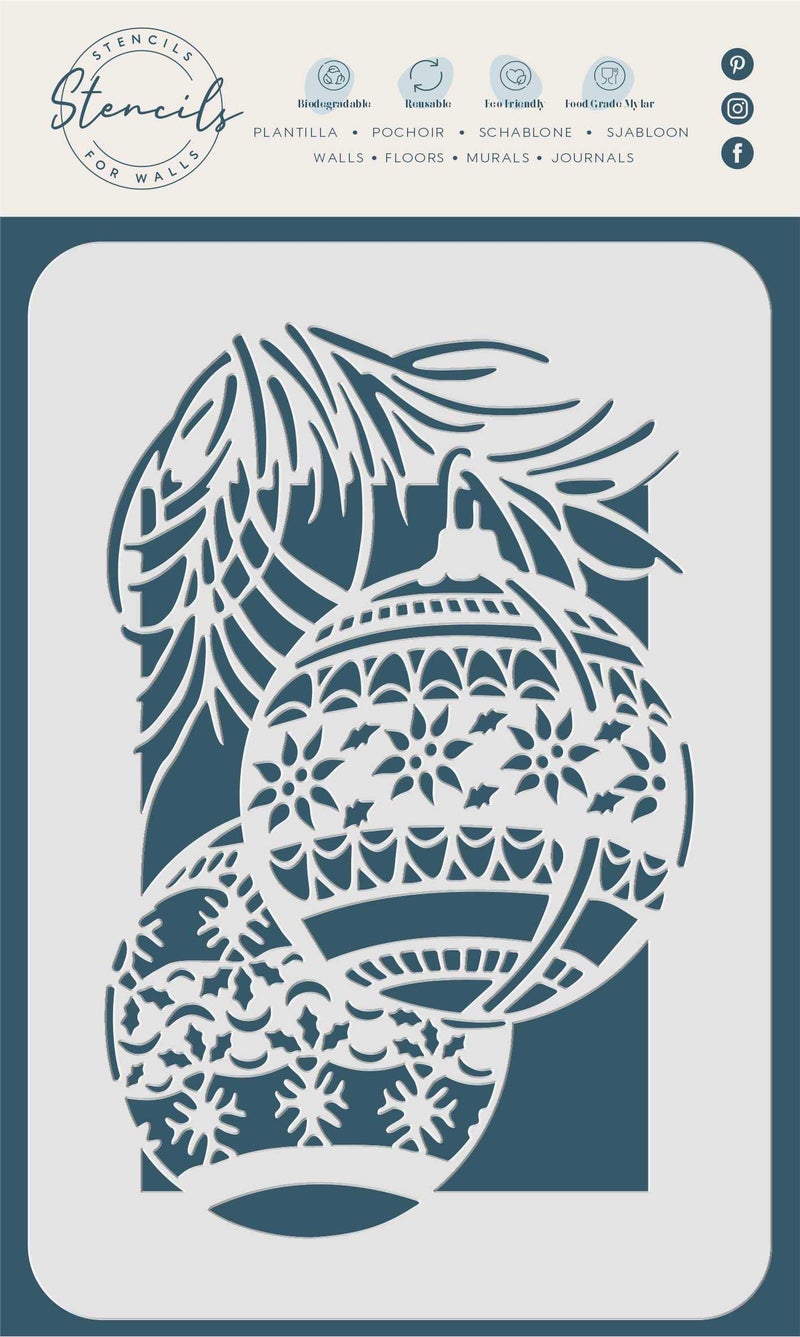 Usnyabni Christmas Balls Stencil, 2.75 x 4 inch (S) - Tree Ornaments for Cards Decoration Stencils Template for Painting - Image 2
