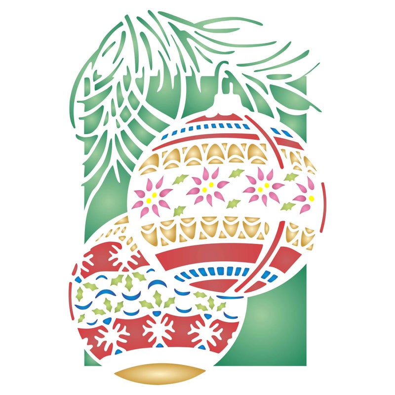 Usnyabni Christmas Balls Stencil, 2.75 x 4 inch (S) - Tree Ornaments for Cards Decoration Stencils Template for Painting - Image 1