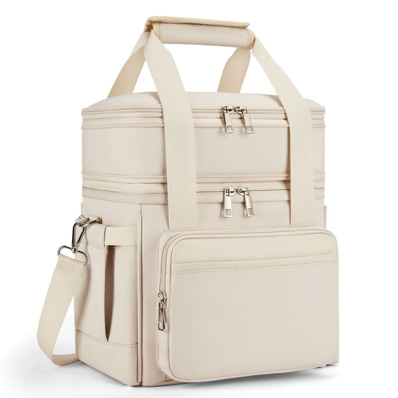 holuxer Insulated Lunch Bag Lunch Box for Women Double Deck Reusable Lunch Bag for men Tote Cooler Bag Leakproof Soft Expandable Large Lunchbox for WorkAdultPicnicOutdoor Cream15L - Image 2