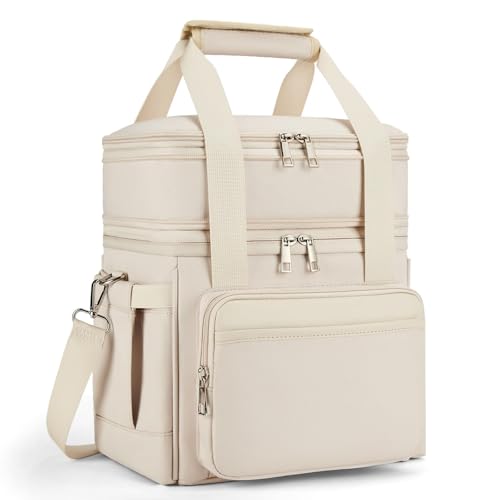 holuxer Insulated Lunch Bag Lunch Box for Women Double Deck Reusable Lunch Bag for men Tote Cooler Bag Leakproof Soft Expandable Large Lunchbox for WorkAdultPicnicOutdoor Cream15L - Image 1