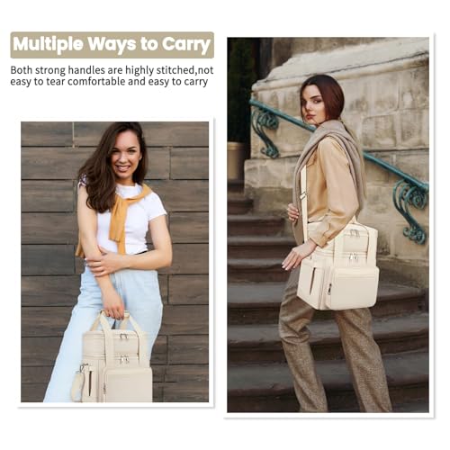 holuxer Insulated Lunch Bag Lunch Box for Women Double Deck Reusable Lunch Bag for men Tote Cooler Bag Leakproof Soft Expandable Large Lunchbox for WorkAdultPicnicOutdoor Cream15L - Image 3