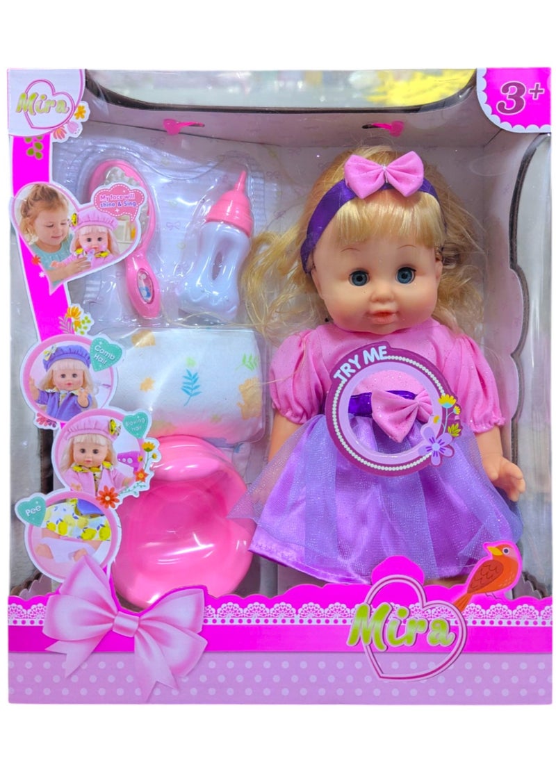 ميرا مجموعة لعب دمية الطفل مع ملحقات التغذية والنونية، مجموعة ألعاب التظاهر للأطفال