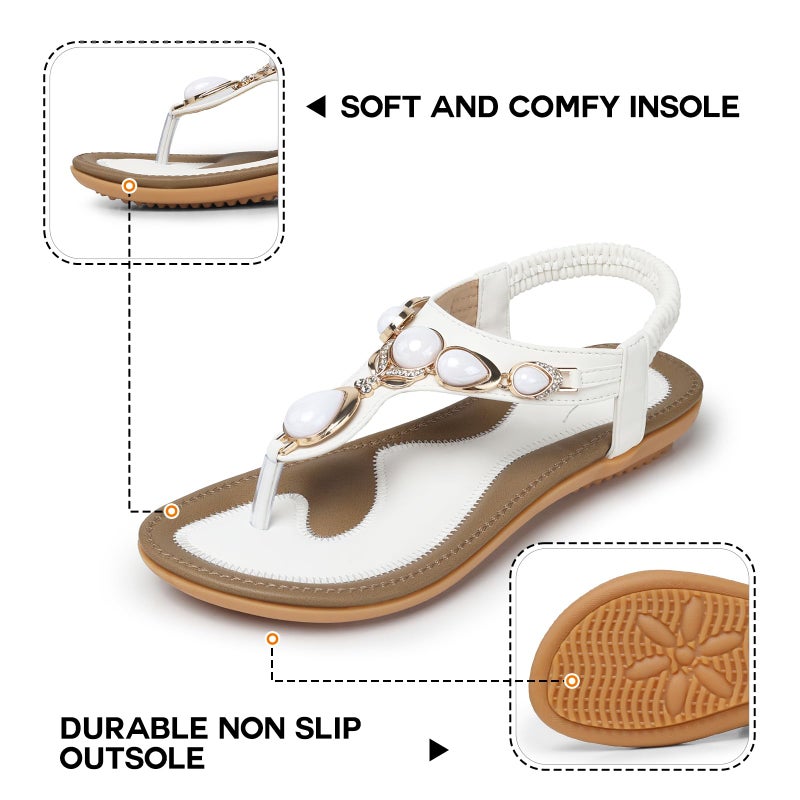 SHIBEVER Flat Sandals for Women Dressy: White Size 7 Bohemian Summer Sandals - Comfortable Walking Slip on Womens Flats Sandal - Image 5