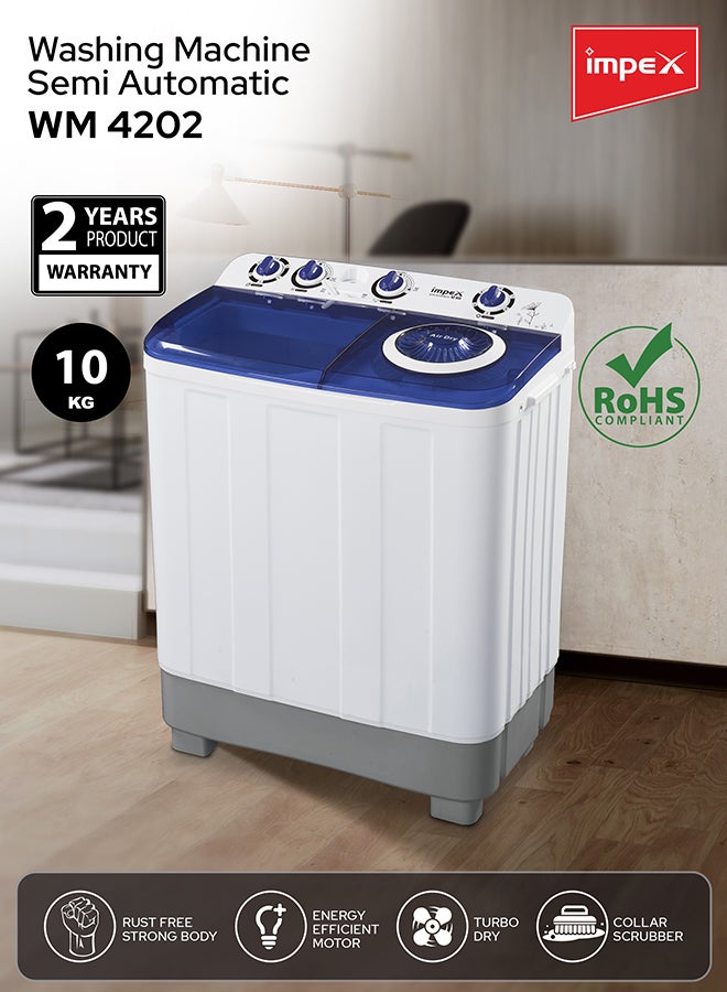 Impex 10KG Semi Automatic Washing Machine 10 kg 380 W WM 4202 White/Blue/Grey - Image 2