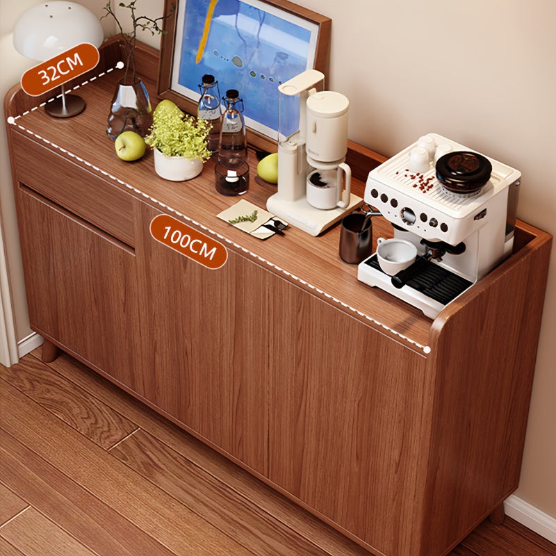 شاربدو Upgrade your home storage and aesthetic with this mid-century modern solid wood sideboard. Measuring 100x32x100CM， it features a sleek push-to-open door design for a seamless， handle-free look， paired with a top drawer and two cabinet doors to keep tableware， kitchen essentials， and household items organized. Crafted from durable natural wood with a warm finish， this piece blends minimalist lines and tapered legs to complement contemporary， rustic， or mid-century decor. Whether used as a dining buffet， living room console， or entryway storage unit， it offers functional elegance while decluttering your space. - Image 4