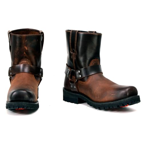 Milwaukee Leather Mens Brown TwoTone Full Grain Leather Easy PullOn Motorcycle Harness Boots MBM900895 - Image 3