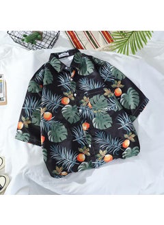 Generic Hawaii Short Sleeve Floral Shirt Mens Summer Trend Beachwear Sun Protection Casual Loose Fit Polyester Fabric Printed Cardigan 8959 black 
