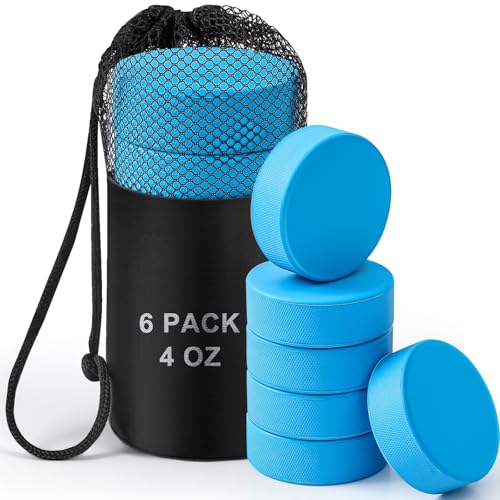 ShinyRelief 6 Pack Lightweight Ice Hockey Pucks Light Training Puck with Mesh Carrying Bag Lightweight Hockey Official Size for Stick Handling and TrainingBlue4 oz - Image 1