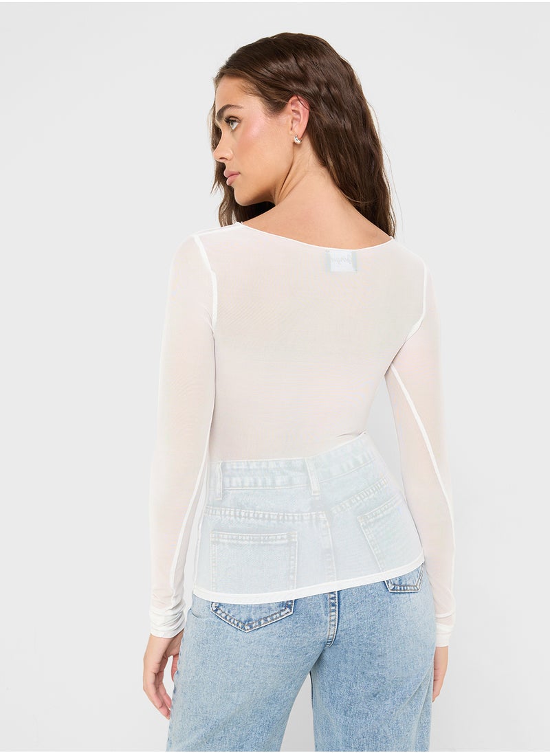 Ginger - Mesh Fitted Top With Bralette - Image 1