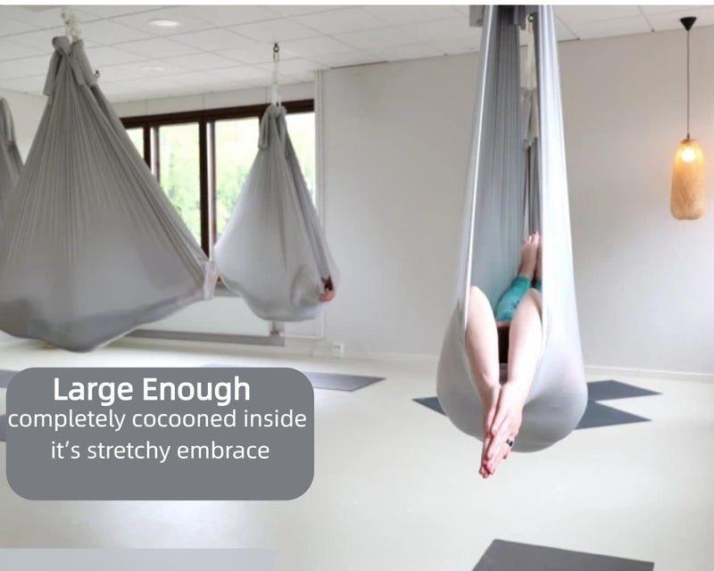 Flife Aerial Yoga Hammock 5.6 Yards Premium Silk Fabric Swing for AntigravityInversion Include Daisy Chain,Carabiner and Pose Guide (Sliver) - Image 2